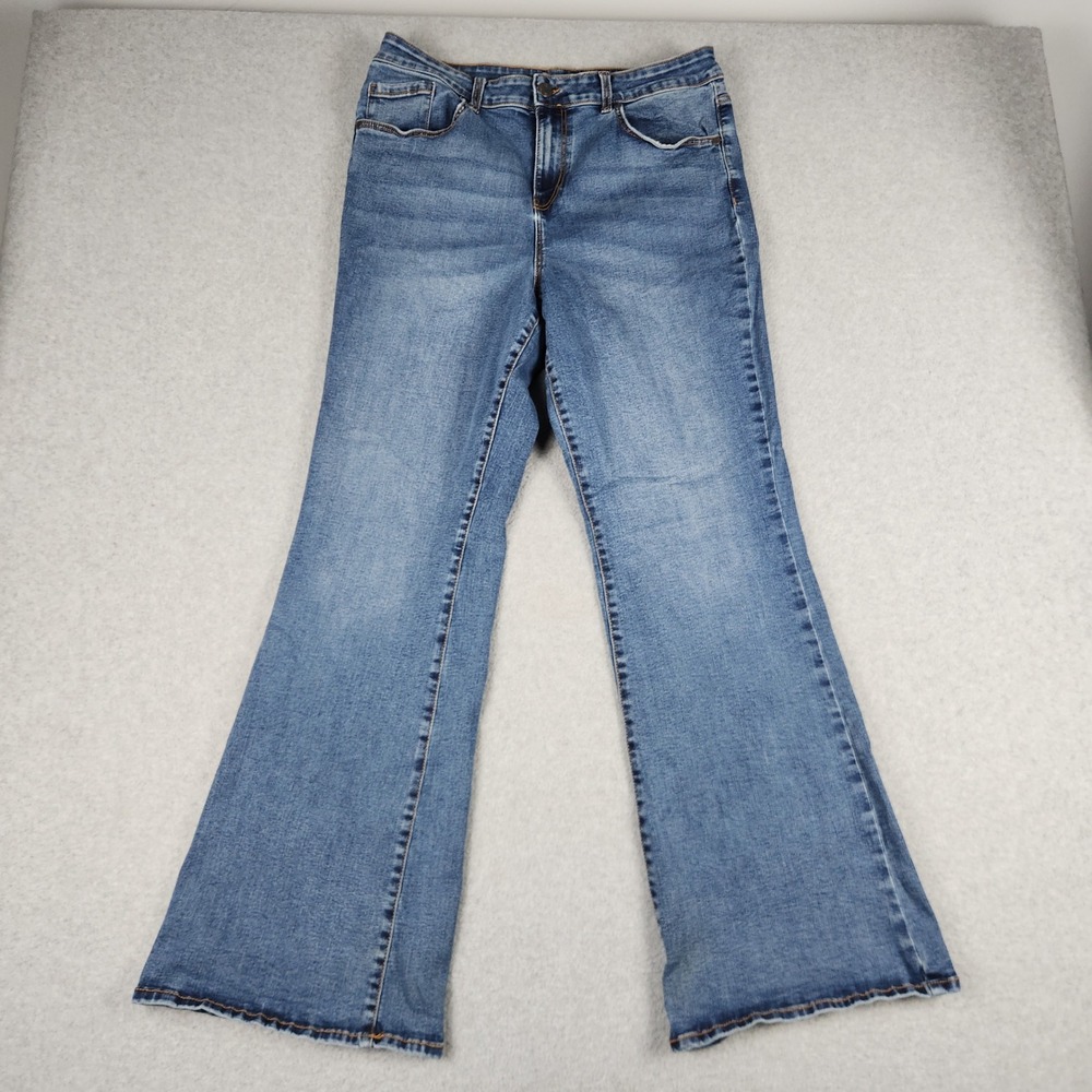 Falls Creek Jeans Womens 14 Blue High Rise Stretch Medium Wash Casual Flare Leg